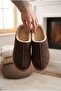 Brown Chenille / Ethnic Pattern Striped Plush Inner Lining Non-Slip Sole House Slippers
