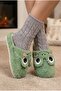 Women's Green Smiling Frog Design Plush Indoor Slippers - Cute Soft Winter House Slippers - 2