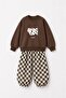 Cow Printed Checkered Brown Unisex Children's Top and Bottom Set - 4