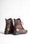 Fv504A Women's Bitter Brown Crocodile Textured Lace-Up Side Zipper Ankle Boots - 7