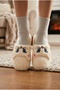 Women's Ecru Cute Cat Figured Embroidered Plush House Slippers - 2