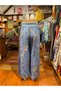 Blue Color Floral Patterned Belt Detailed Wide Leg Linen Trousers - 7