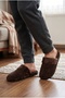 Men's Brown Velvet Plush Detailed Ribbed Comfort House Slippers - 3