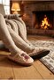 Beige Plaid Bear Figured Plush House Slippers, Chevron Sole Soft Winter House Slippers - 3