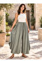 Khaki Color Loose Wide Leg Elastic Waist Trousers - 7