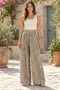 Mink Color Floral Patterned Belt Detailed Wide Leg Linen Trousers - 5