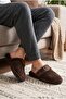 Men's Brown Velvet Plush Detailed Ribbed Comfort House Slippers - 2