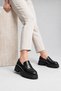 Women's Leather Thick Soled Black Loafer Moccasin Shoes - 3