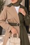Women's Two-Color Double-Breasted Collar Seasonal Belted Long Hijab Trench Coat Sb0052 - 4