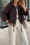 Damson Color Standing Collar Balloon Sleeve Bomber Jacket Per9801 - 4
