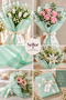 Mint Green Edged Flower Bouquet Packaging 57X57 cm Set of 4 Transparent Packaging Material - 5
