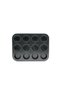12-Compartment Metal - Black Flat Muffin - Cake Mold (5690)