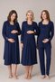 Women's Navy Blue Lace Long Sleeve Maternity Nightgown Pajama Set with Easy Breastfeeding Feature - 2