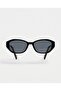 Stella Black Cat Eye Polarized Glass Red Geometric Cut Handle Detailed Acetate Metal Hinged Sunglasses - 5