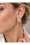 Brass Gold Color Zircon Stone Knot Ring Model Women's Earrings - 2