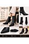 Women's Black Pointed Toe Thin Heel Boots with Front Stitching Detail - 3