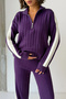 Women's Purple Stylish Stripe Detailed Sweater Palazzo Trousers Bottom Top Double Knitwear Set (New Color) - 7