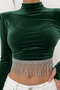 Women's Stand Collar Sparkling Stone Tasseled Velvet Stylish Blouse - 3