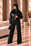 Women's Oversized Stand Collar Pocket Zipper Short Epaulet Leather Bomber Jacket - 4