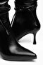 Pointed Toe, Drawstring Lace-Up, Side Zipper, Thin Heel, Black Patent Leather Boots - 2