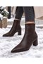 Women's Pointed Toe Side Zipper Thick Heel Boots - 2