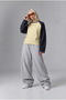 Women's Double Color Raglan Sleeves Crew Neck Long Sleeve Oversize Sweatshirt 3Iplik Without Ruffles - Yellow Navy Blue - 3