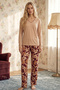 Skin Color V-Neck Embroidered Viscose Knitted Pajama Set 26224662 - 2
