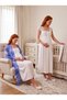 New Season Ecru Navy Blue Patterned Design with Easy Breastfeeding Feature, Lace Detailed Wide Straps, 100% Cotton Maternity Nightgown Set - 7
