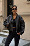 Zr Model Bitter Brown Stand Collar Comfortable Fit Women's Leather Jacket Coat - 2