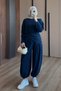 Women's Seasonal Cupra Pique Fabric Hijab Scarf Shalwar Set 3231 Navy Blue - Premium Series - 7
