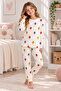 Girl's Strawberry Patterned 100% Cotton Interlock Fabric Long Sleeve Pajama Set - 3