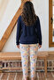 Navy Blue Patterned Embroidered Large Size Oversized Viscose Knitted Pajama Set 26224824 - 3