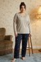 Beige Patterned Embroidered Large Size Oversized Viscose Knitted Pajama Set 26224835 - 2