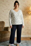 Patterned Large Size Oversized Viscose Knitted Pajama Set 26224849 - 2