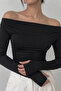 Black - Women's Madonna Collar Viscose Fabric Blouse with Finger Detail