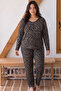 Patterned Buttoned Large Size Oversized Viscose Knitted Pajama Set 26224859 - 2