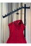 Red Evening Dress with Draped and Pleated Elegant Features - 8