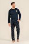 Men's Long Sleeve Pajama Set Navy Blue