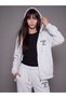 Özmarka New Season Gray Hooded Oversize Women's Zippered Sweatshirt