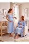New Season Blue Patterned Design with Easy Breastfeeding Feature, Lace Detailed Wide Straps, 100% Cotton Maternity Nightgown Set - 2