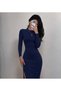 Women's Ribbed Knitwear Midi Dress Long Sleeve Crew Neck Slit - 3