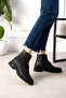 Triana Women's Genuine Leather Zippered Elastic Black Casual Boots