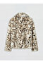 Ecru Leopard Patterned Women's Fur Coat - 7