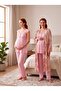 New Season Powder Patterned Special Design Lace Detailed Summer 100% Maternity Pajama Set with Breastfeeding Feature - 8