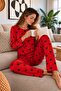 Women's Pajama Set with Snow and Heart Pattern in Suede - 4