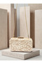 Beige Color Z.A.R.A Satin over Lace Embroidered Gold Metal Detailed Chain Strap Women's Evening Dress Bag Wedding Engagement Graduation - 4