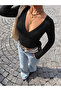 Women's Double Breasted Waist Tie V-Neck Long Sleeve Stretchy Gathered Blouse - 4