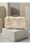 Beige Color Z.A.R.A Satin over Lace Embroidered Silver Detailed Chain Strap Women's Evening Dress Bag Wedding Engagement Graduation - 7