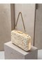 Beige Color Z.A.R.A Satin over Lace Embroidered Gold Metal Detailed Chain Strap Women's Evening Dress Bag Wedding Engagement Graduation - 2