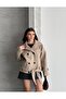 High Collar Buttoned Belted Cashmere Jacket - 3